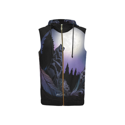 Howling Wolf All Over Print Sleeveless Zip Up Hoodie for Women (Model H16)