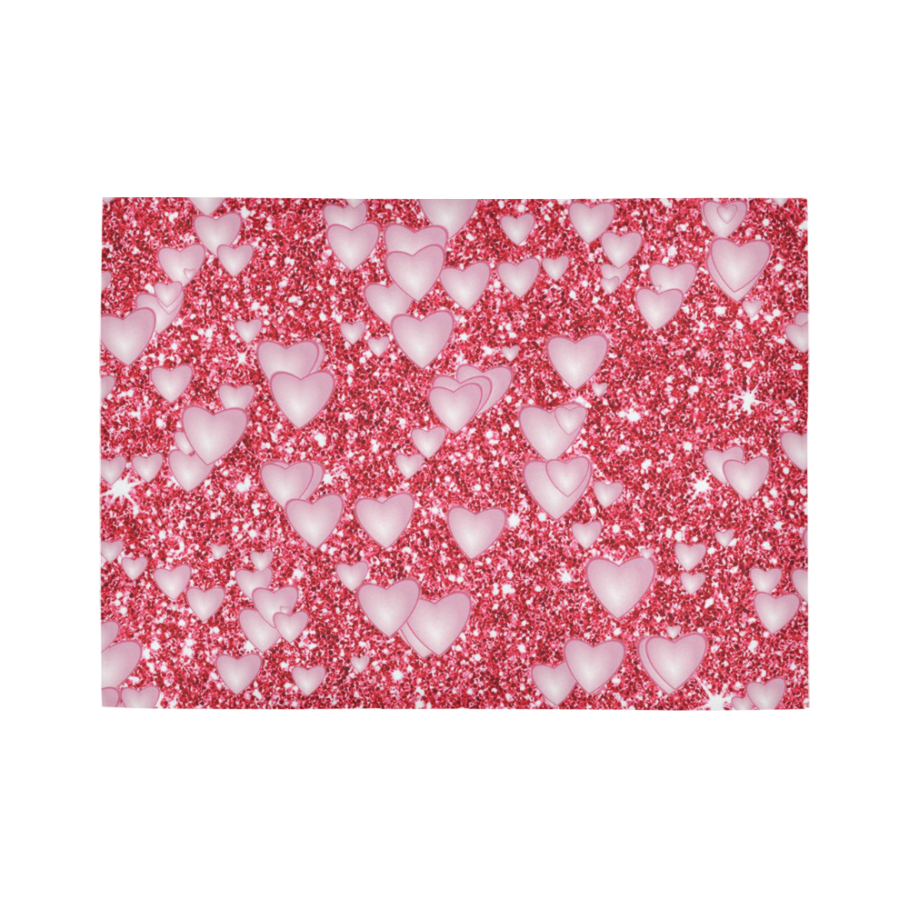 Hearts on Sparkling glitter print, red Area Rug7'x5'