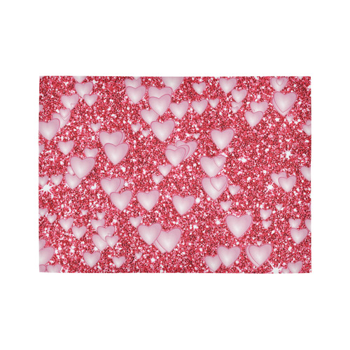 Hearts on Sparkling glitter print, red Area Rug7'x5'