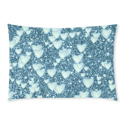 Hearts on Sparkling glitter print, teal Custom Rectangle Pillow Case 20x30 (One Side)