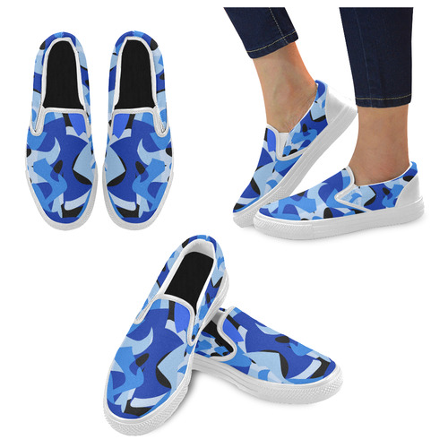 A201 Abstract Shades of Blue and Black Women's Slip-on Canvas Shoes (Model 019)