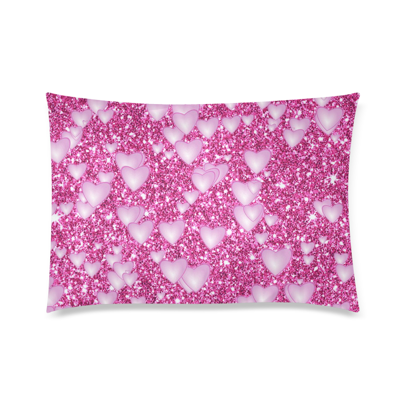 Hearts on Sparkling glitter print, pink Custom Zippered Pillow Case 20"x30" (one side)