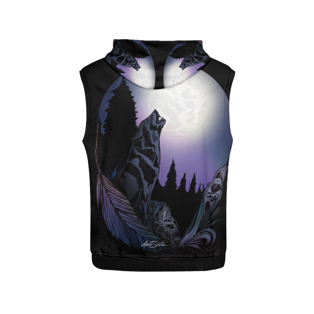 Howling Wolf All Over Print Sleeveless Hoodie for Women (Model H15)