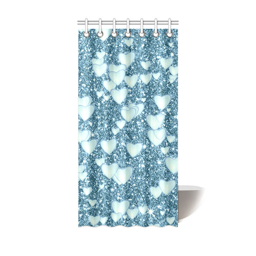 Hearts on Sparkling glitter print, teal Shower Curtain 36"x72"