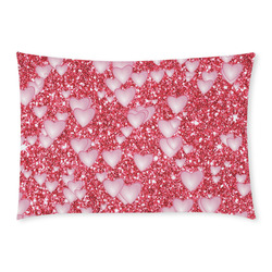 Hearts on Sparkling glitter print, red Custom Rectangle Pillow Case 20x30 (One Side)