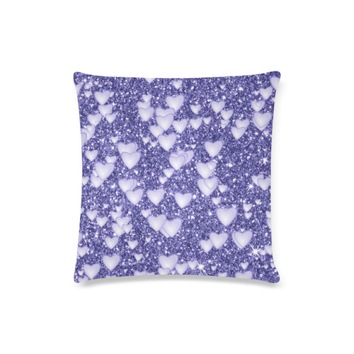 Hearts on Sparkling glitter print, blue Custom Zippered Pillow Case 16"x16"(Twin Sides)