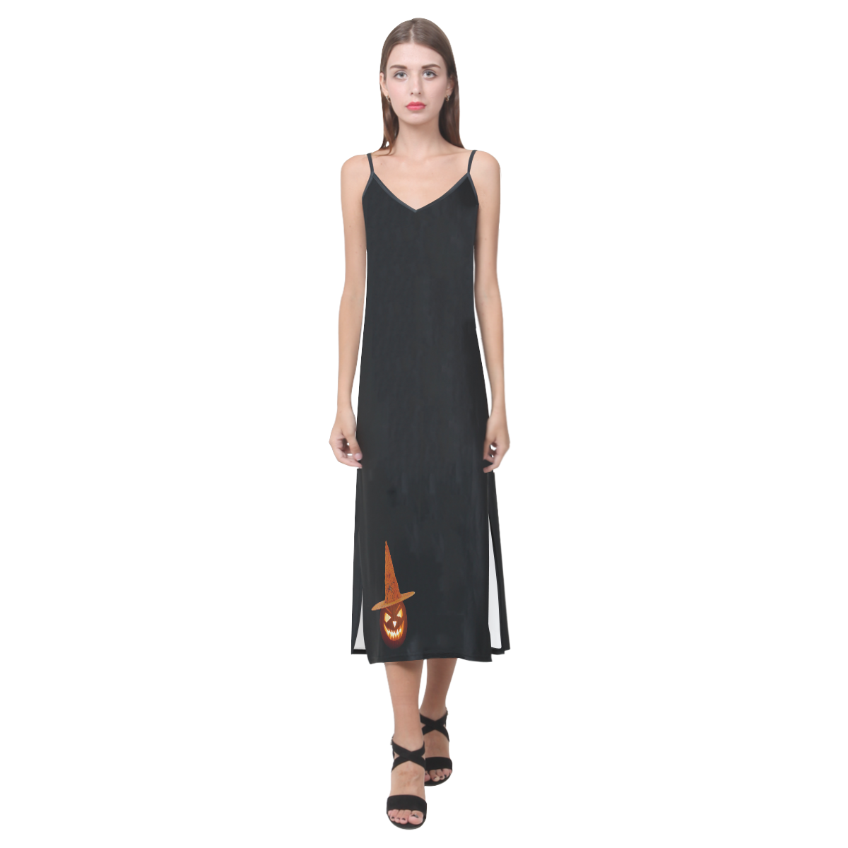 Pumpkin Witch V-Neck Open Fork Long Dress(Model D18)