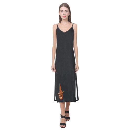 Pumpkin Witch V-Neck Open Fork Long Dress(Model D18)