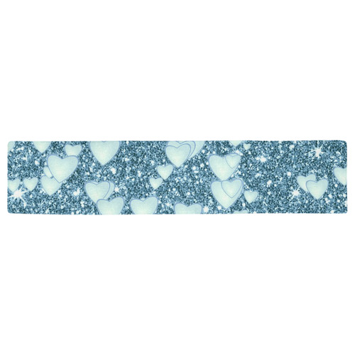 Hearts on Sparkling glitter print, teal Table Runner 16x72 inch