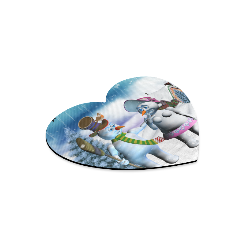 Funny snowman and snow women Heart-shaped Mousepad