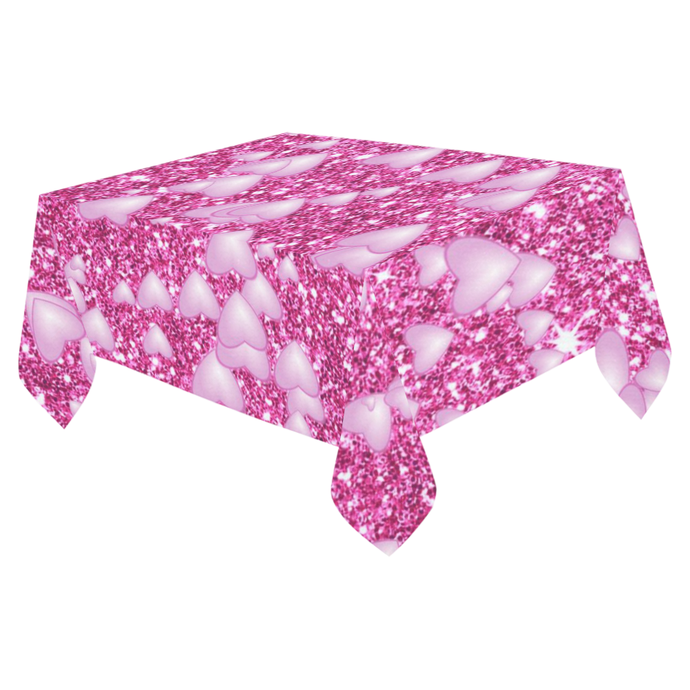 Hearts on Sparkling glitter print, pink Cotton Linen Tablecloth 52"x 70"