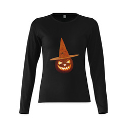 Pumpkin Witch Sunny Women's T-shirt (long-sleeve) (Model T07)