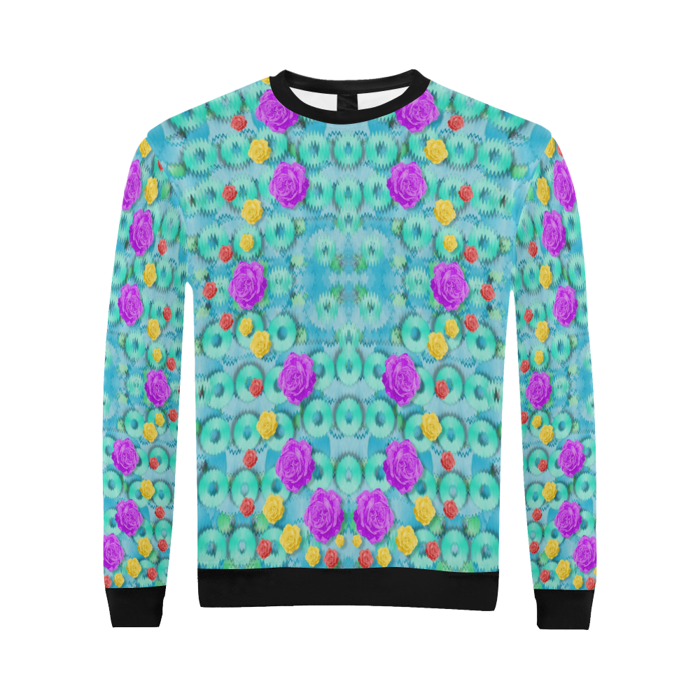 Season for roses and polka dots All Over Print Crewneck Sweatshirt for Men (Model H18)