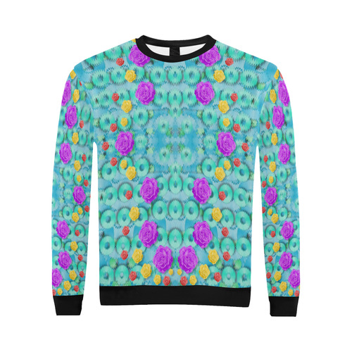 Season for roses and polka dots All Over Print Crewneck Sweatshirt for Men (Model H18)