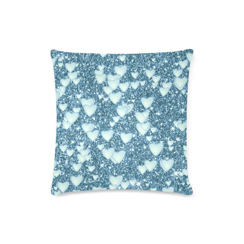 Hearts on Sparkling glitter print, teal Custom Zippered Pillow Case 16"x16"(Twin Sides)