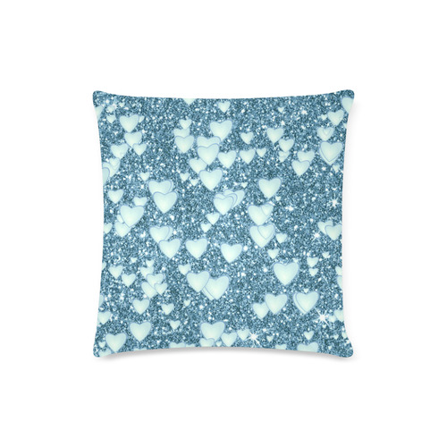 Hearts on Sparkling glitter print, teal Custom Zippered Pillow Case 16"x16"(Twin Sides)