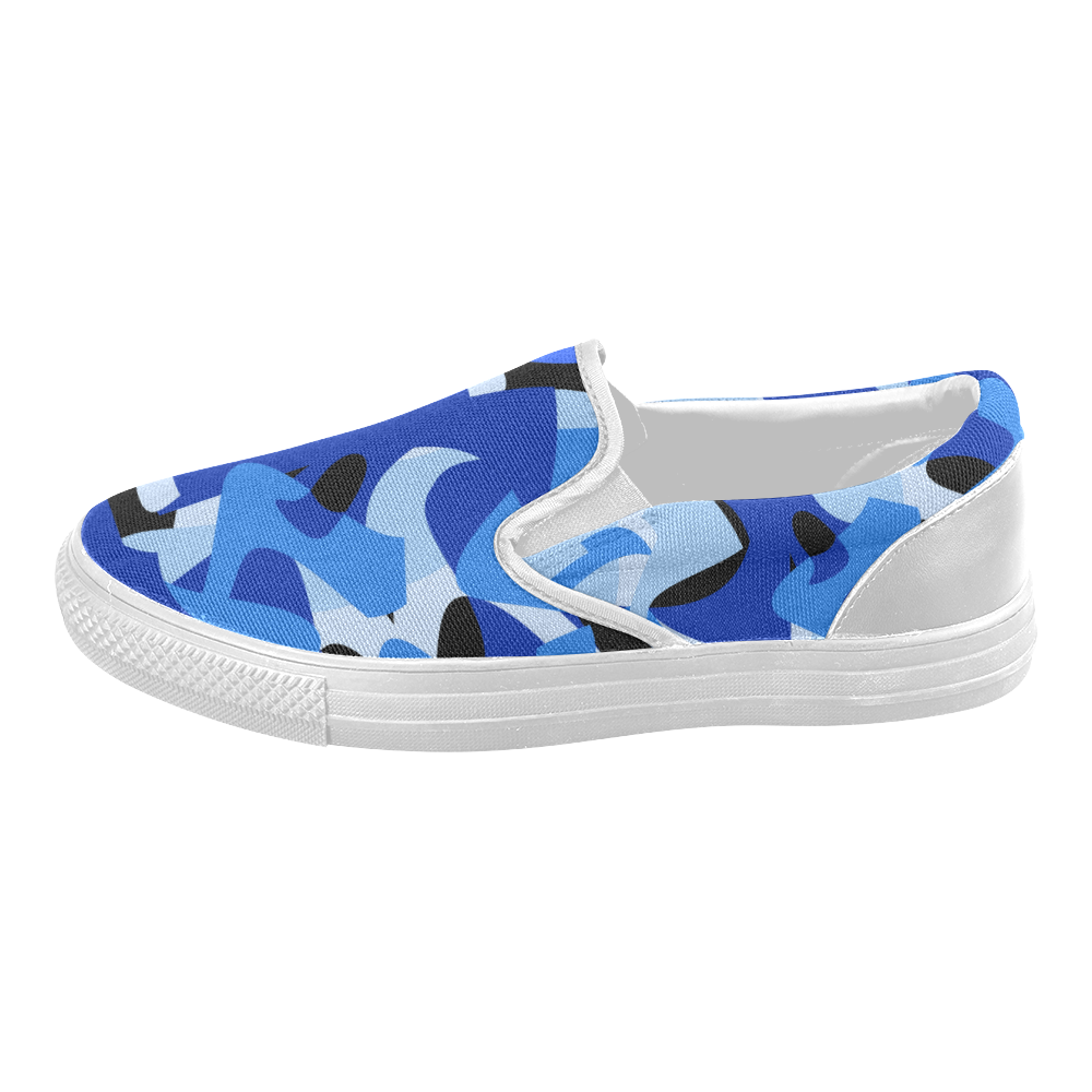 A201 Abstract Shades of Blue and Black Women's Slip-on Canvas Shoes (Model 019)