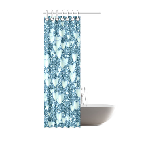 Hearts on Sparkling glitter print, teal Shower Curtain 36"x72"