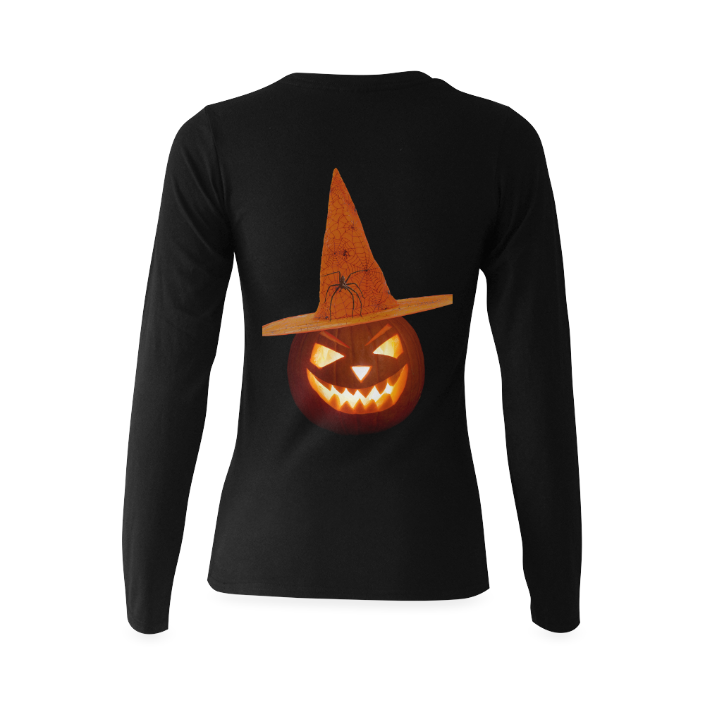 Pumpkin Witch Sunny Women's T-shirt (long-sleeve) (Model T07)