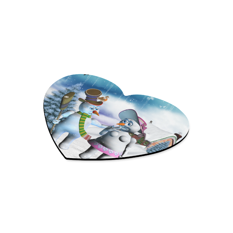 Funny snowman and snow women Heart-shaped Mousepad