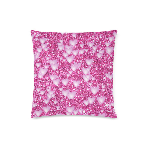 Hearts on Sparkling glitter print, pink Custom Zippered Pillow Case 16"x16"(Twin Sides)