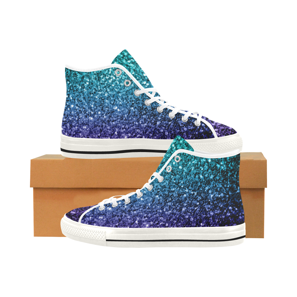 Beautiful Aqua blue Ombre glitter sparkles Vancouver H Women's Canvas Shoes (1013-1)