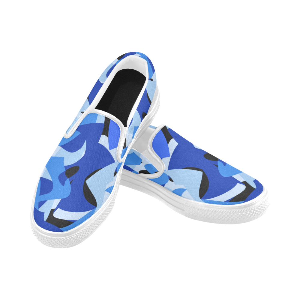 A201 Abstract Shades of Blue and Black Women's Slip-on Canvas Shoes (Model 019)