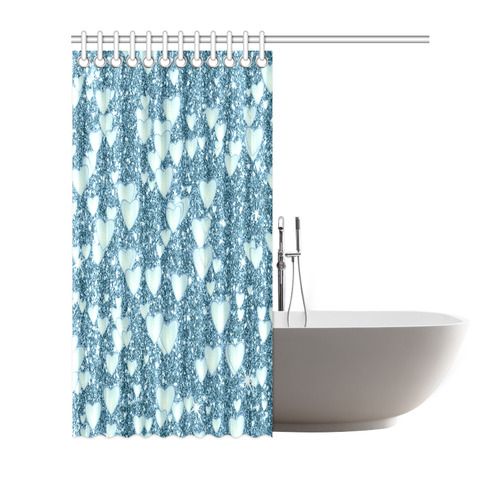 Hearts on Sparkling glitter print, teal Shower Curtain 72"x72"