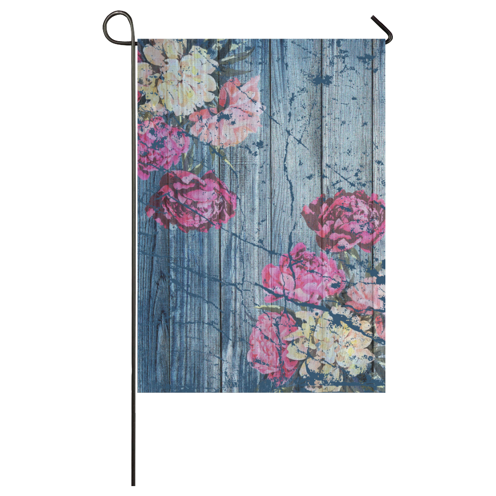 Shabby chic with painted peonies Garden Flag 28''x40'' （Without Flagpole）