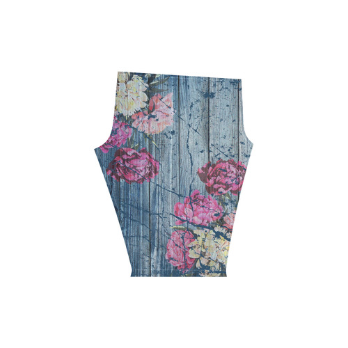Shabby chic with painted peonies Women's Low Rise Capri Leggings (Invisible Stitch) (Model L08)
