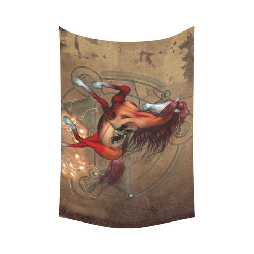 Wonderful horse with skull, red colors Cotton Linen Wall Tapestry 90"x 60"