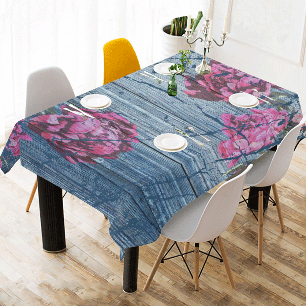 Shabby chic with painted peonies Cotton Linen Tablecloth 60" x 90"