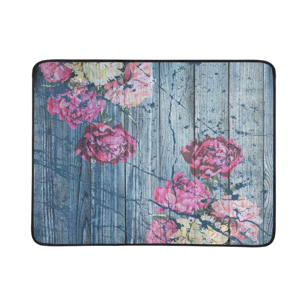 Shabby chic with painted peonies Beach Mat 78"x 60"
