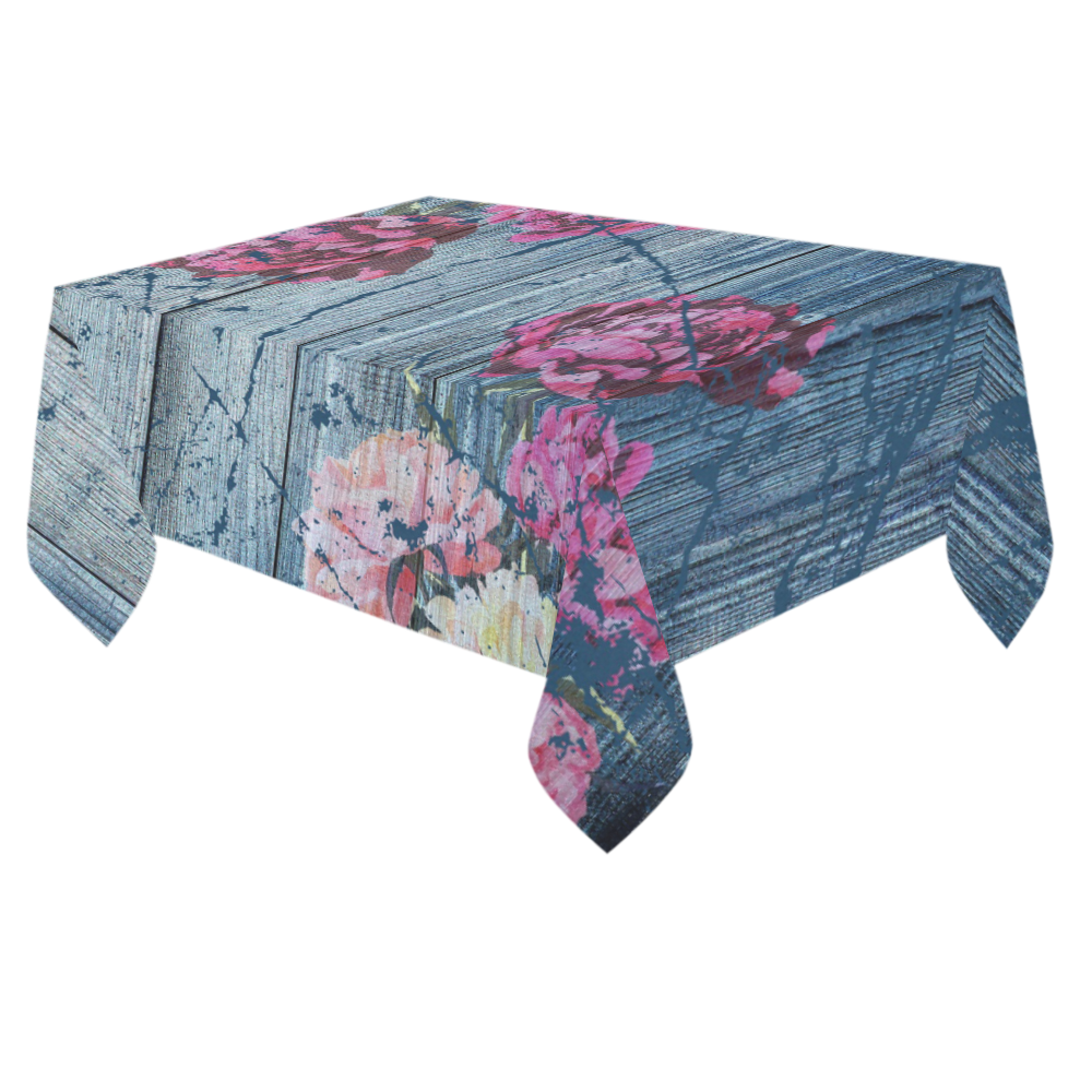 Shabby chic with painted peonies Cotton Linen Tablecloth 60"x 84"