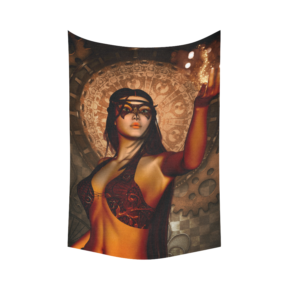 Steampunk lady with mask Cotton Linen Wall Tapestry 60"x 90"