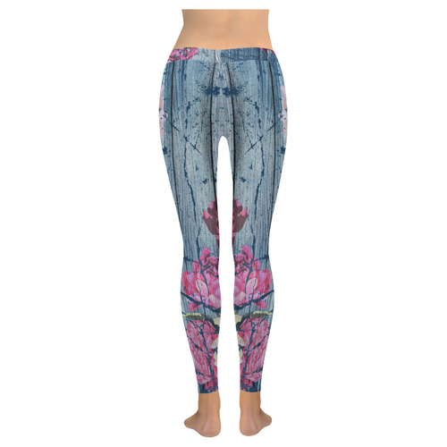 Shabby chic with painted peonies Women's Low Rise Leggings (Invisible Stitch) (Model L05)