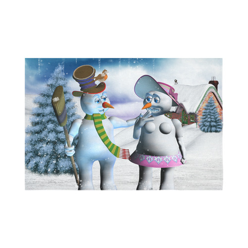 Funny snowman and snow women Cotton Linen Wall Tapestry 90"x 60"
