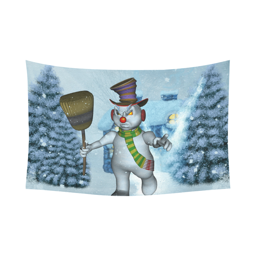 Funny grimly snowman Cotton Linen Wall Tapestry 90"x 60"