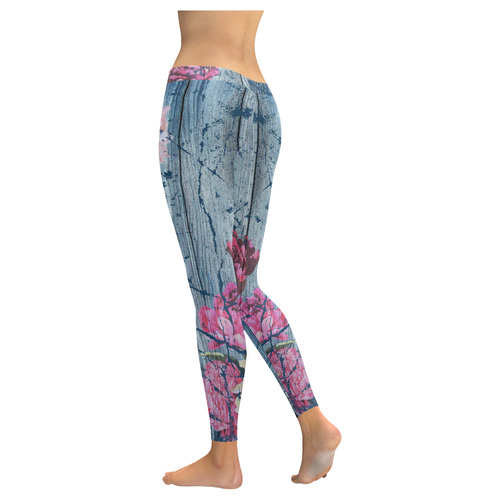 Shabby chic with painted peonies Women's Low Rise Leggings (Invisible Stitch) (Model L05)