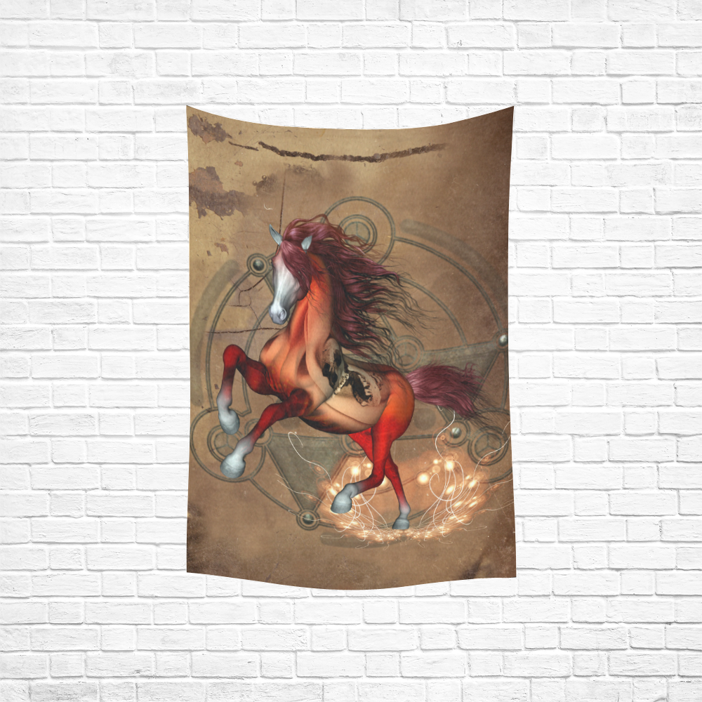 Wonderful horse with skull, red colors Cotton Linen Wall Tapestry 40"x 60"