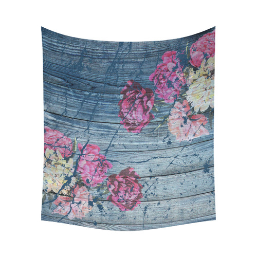 Shabby chic with painted peonies Cotton Linen Wall Tapestry 60"x 51"