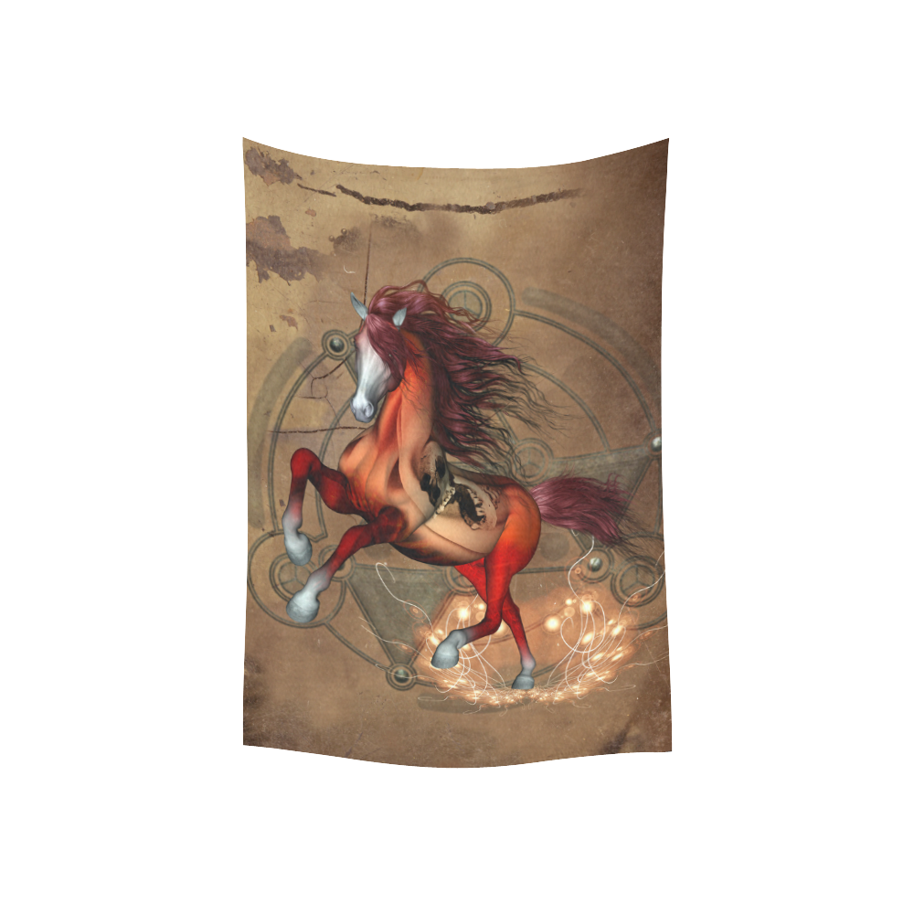 Wonderful horse with skull, red colors Cotton Linen Wall Tapestry 40"x 60"