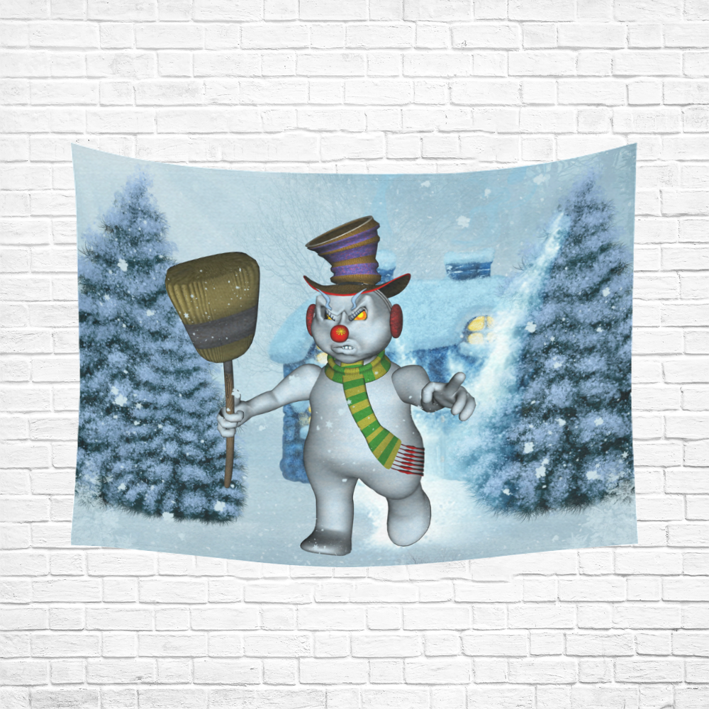 Funny grimly snowman Cotton Linen Wall Tapestry 80"x 60"