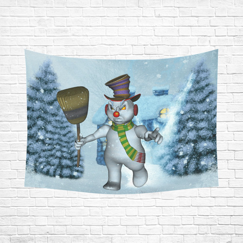 Funny grimly snowman Cotton Linen Wall Tapestry 80"x 60"