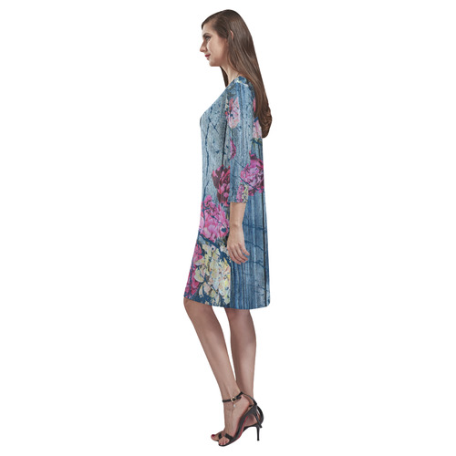 Shabby chic with painted peonies Rhea Loose Round Neck Dress(Model D22)