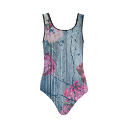 Shabby chic with painted peonies Vest One Piece Swimsuit (Model S04)