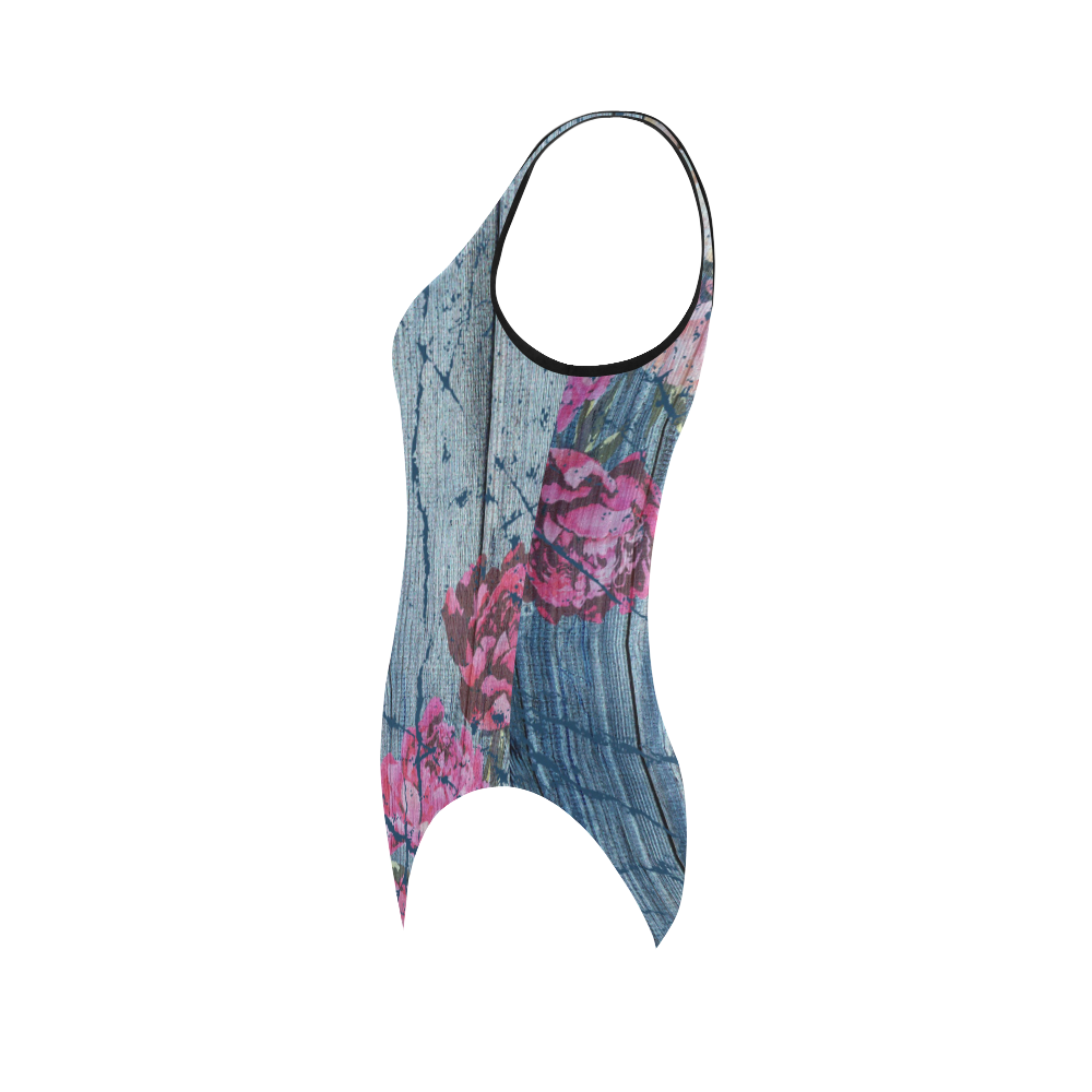 Shabby chic with painted peonies Vest One Piece Swimsuit (Model S04)
