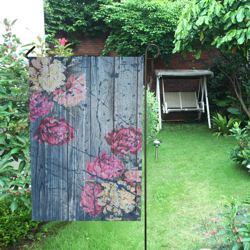 Shabby chic with painted peonies Garden Flag 28''x40'' （Without Flagpole）