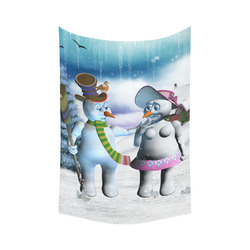 Funny snowman and snow women Cotton Linen Wall Tapestry 60"x 90"