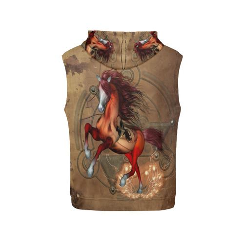 Wonderful horse with skull, red colors All Over Print Sleeveless Hoodie for Men (Model H15)